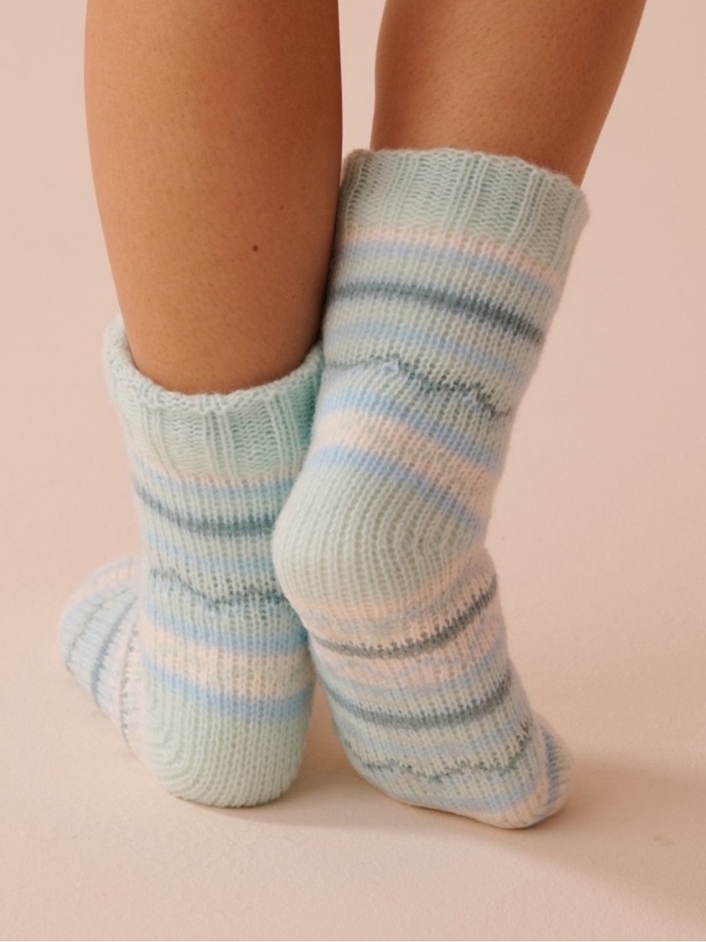 la Vie en Rose Striped Knit and Sherpa Socks - Picture 2 of 4